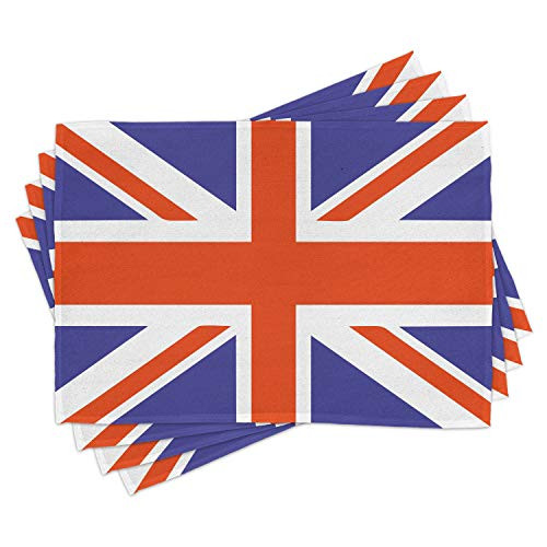 Ambesonne Union Jack Place Mats Set of 4- Classic Traditional Flag United Kingdom Modern British Loyalty- Washable Fabric Placemats for Dining Room Kitchen Table Decor- Blue Red