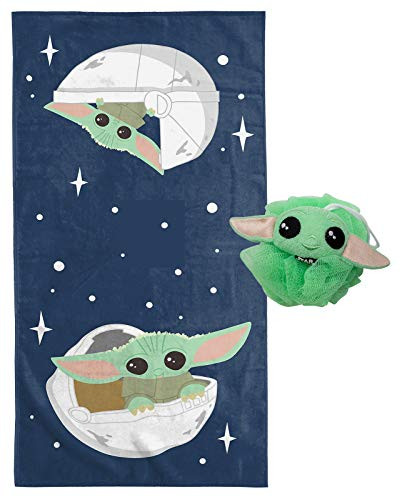 Jay Franco Star Wars The Mandalorian The Child 2 Piece Bath Towel  and  Loofah Set - Featuring Baby Yoda - Super Soft  and  Absorbent Fade Resistant Cotton Towel -Official Star Wars Product-