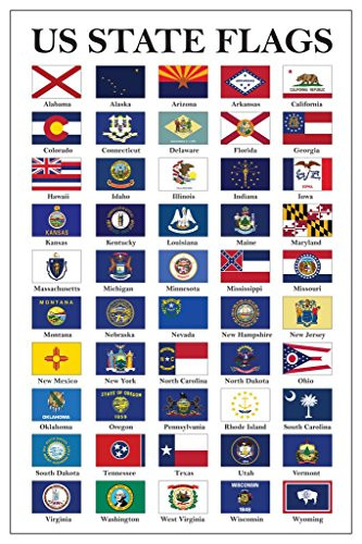 Flags US States Flags Updated 2021 New Mississippi Classroom Chart Educational Decoration Civics American History USA White Cool Huge Large Giant Poster Art 36x54