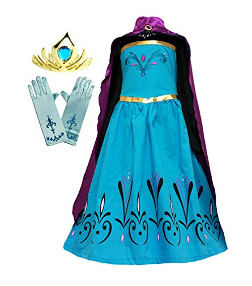 Cokos Box Girls Coronation Dress Costume Cape Gloves Tiara Crown- 4 Years- 3T to 4T- Blue Purple Cokos Box Girls Coronation Dress Costume Cape Gloves Tiara Crown- 4 Years- 3T to 4T- Blue Purple