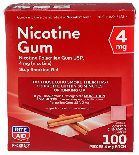 Rite Aid Nicotine Gum- 4 mg - 100 Count | Quit Smoking Aid | Nicotine Replacement Gum -Cinnamon-
