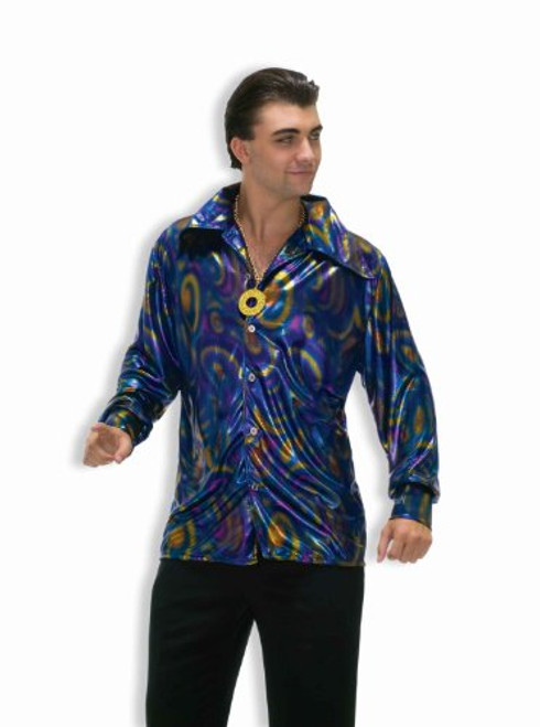 Forum Novelties Men's 70's Disco Dynamite Dude Costume Shirt- Purple/Gold/Blue- Standard