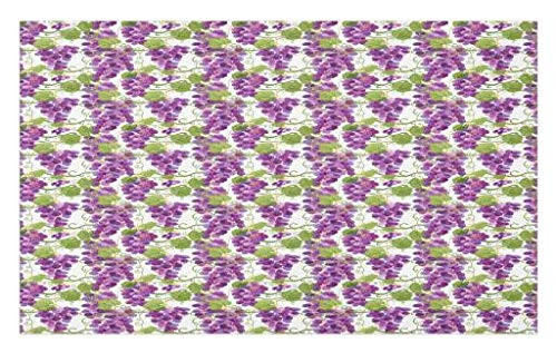 Lunarable Grape Doormat- Vineyard Concept with Violet Tone Ripe Fresh Grapes Organic Viticulture- Decorative Polyester Floor Mat with Non-Skid Backing- 30inch X 18inch- Violet Purple and Green