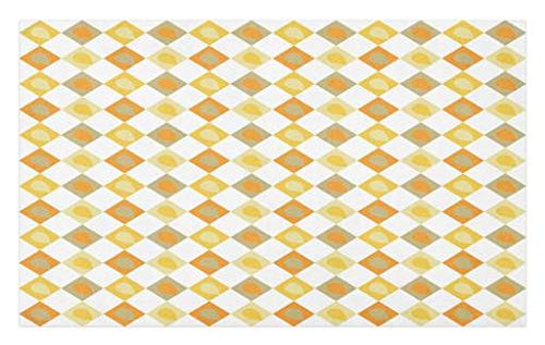 Lunarable Vintage Doormat- Retro Forms Squares with Fallen Leaves Earthy Mother Nature Print- Decorative Polyester Floor Mat with Non-Skid Backing- 30inch X 18inch- Orange Yellow Khaki