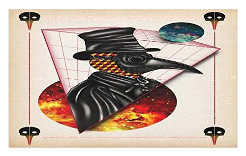 Lunarable Trippy Art Doormat- Crow with Abstract Forms on Fractal Planet Earth Concept Print- Decorative Polyester Floor Mat with Non-Skid Backing- 30inch X 18inch- Orange Black