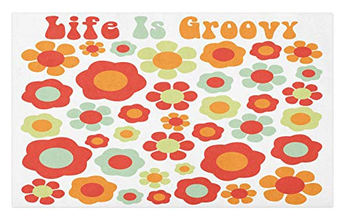 Ambesonne Groovy Doormat- Petals of Retro Colors Old Fashioned Style Revival Artwork- Decorative Polyester Floor Mat with Non-Skid Backing- 30inch X 18inch- Mint Green Orange Red