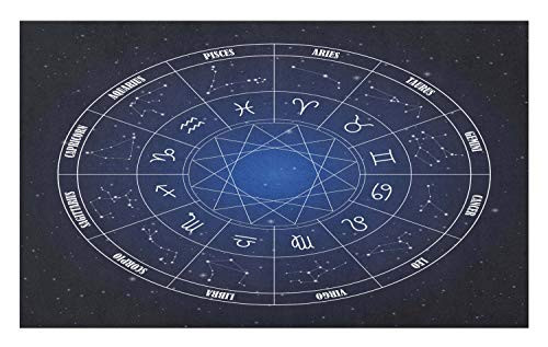 Ambesonne Astrology Doormat- Zodiac Horoscope Chart in Wheel Shape with Dates in Space Dots Image- Decorative Polyester Floor Mat with Non-Skid Backing- 30inch X 18inch- Dark Blue and White Ambesonne Astrology Doormat- Zodiac Horoscope Chart in Wheel Shape with Dates in Space Dots Image- Decorative Polyester Floor Mat with Non-Skid Backing- 30inch X 18inch- Dark Blue and White