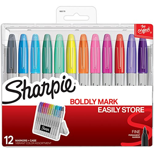 Sharpie Permanent Markers with Storage Case, Fine Point, Vibrant Colors, 12 Count