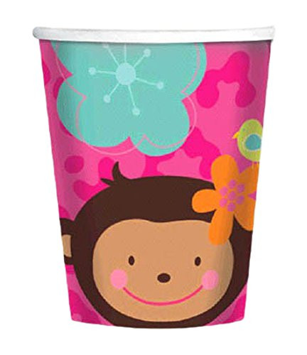Amscan Sweet Monkey Love Birthday Party Paper Cups Drinkware (8 Pack), 9 oz, Pink