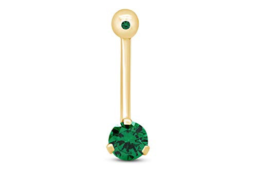 AFFY Round Shape Simulated Emerald Internally Threaded Belly Button Navel Ring in 14K Yellow Gold Over Sterling Silver AFFY Round Shape Simulated Emerald Internally Threaded Belly Button Navel Ring in 14K Yellow Gold Over Sterling Silver