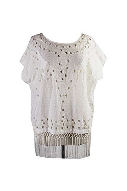 Lucky Brand Women's Cutout Fringe Top- Lucky White- Small