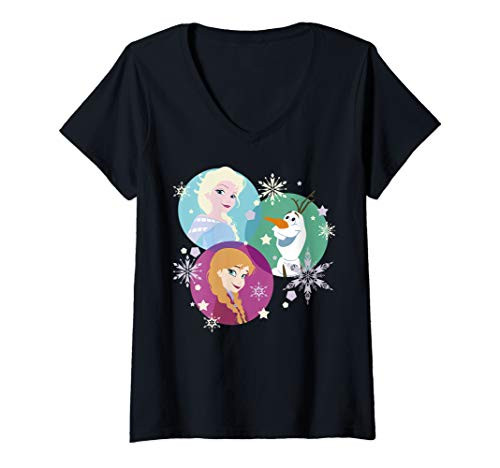 Womens Disney Frozen Elsa Anna And Olaf Bubble Portraits V-Neck T-Shirt Womens Disney Frozen Elsa Anna And Olaf Bubble Portraits V-Neck T-Shirt