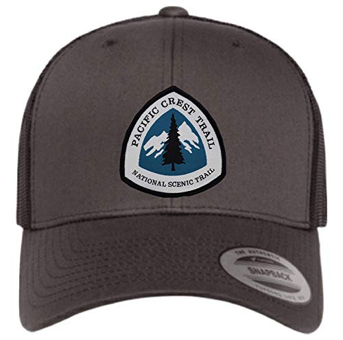 Trucker Snapback/Mesh Hats Pacific Crest Trail Mens  and  Womens Hiking Hat with Offical Pacific Crest Trail Woven Patch -Gray/Black-