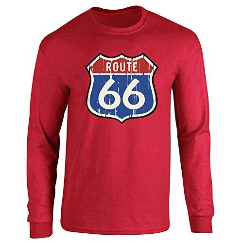 Route 66 Road Sign Retro Vintage Classic Red 2XL Full Long Sleeve Tee T-Shirt