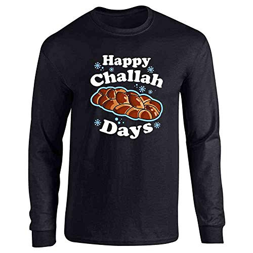Pop Threads Happy Challah Days Funny Hanukkah Black 2XL Full Long Sleeve Tee T-Shirt