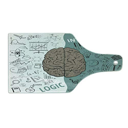 Ambesonne Modern Cutting Board- Brain Image with Left and Right Side Music Logic Artwork Side Science Print- Decorative Tempered Glass Cutting and Serving Board- Wine Bottle Shape- White Teal Umber