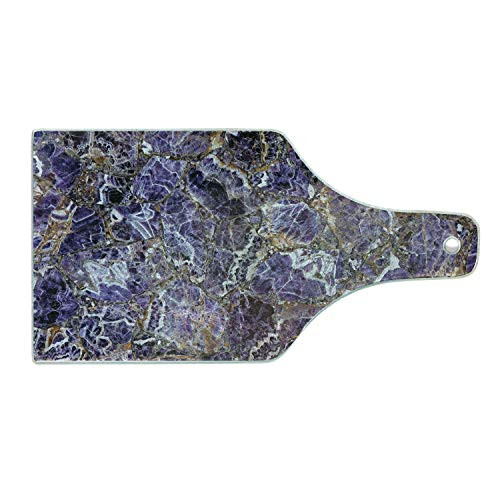 Lunarable Marble Cutting Board- Italian Style Stone Surface in Shady Stylized Renaissance Effects Image- Decorative Tempered Glass Cutting and Serving Board- Wine Bottle Shape- Dark Purple Violet