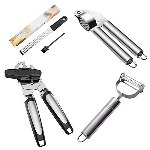 Stainless Steel kitchen untelis Can opener- Citrus Zester  and  Cheese Grater- Stainless Steel Garlic Press and vegetable  and  fruit peeler
