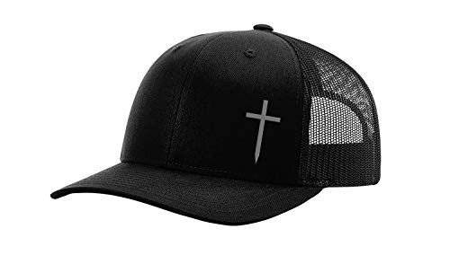 Trenz Shirt Company Christian Embroidered Cross Hat- Black