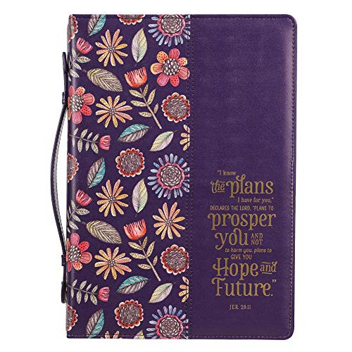 Purple Fashion Bible Cover for Women | I Know The Plans Hope  and  Future Jeremiah 29-11 | Floral Bible Case/Book Cover- Faux Leather- Large