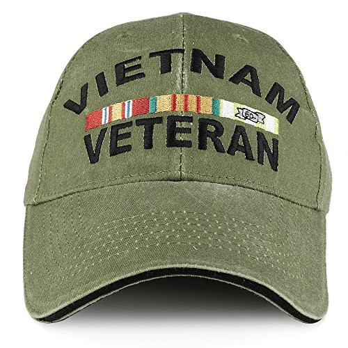 Armycrew Vietnam Veteran Ribbon Embroidered Structured Cotton Baseball Cap - Olive Armycrew Vietnam Veteran Ribbon Embroidered Structured Cotton Baseball Cap - Olive