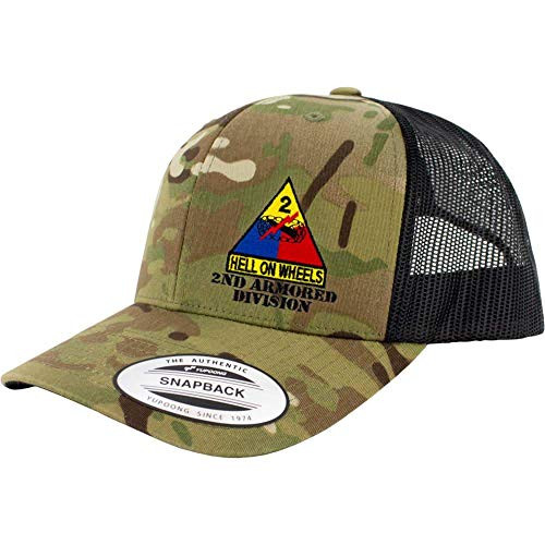Army 2nd Armored Division Full Color Trucker Hat -Green Multicam-