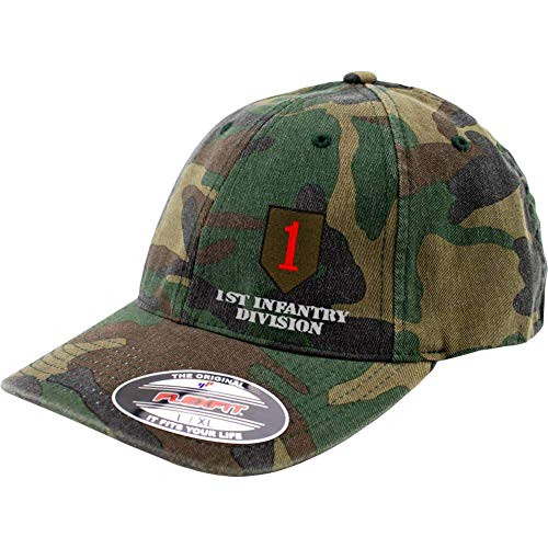Army 1st Infantry Division Full Color Flexfit Hat -S/M- Green Washed Camo-