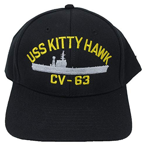 USS Kitty Hawk CV-63 Embroidered Baseball Cap. Navy Blue. Made in USA