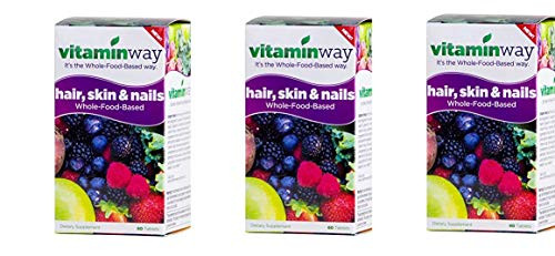 VITAMIN WAY Hair Skin  and  Nails 60 TABS-Pack of 3--Whole-Food-Based Multivitamin-