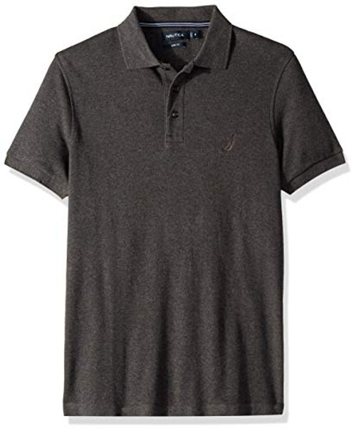 Nautica Men's Slim Fit Short Sleeve Solid Soft Cotton Polo Shirt- Charcoal Heather- Medium