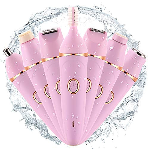 Electric Shaver for Women- 7 in 1 Cordless Electric Womens Shaver Bikini Trimmer Body Hair Removal for Legs and Underarms- Wet and Dry Painless Personal Electric Shavers- Pink