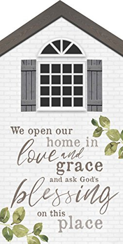 P. GRAHAM DUNN Home Love Grace Blessing White Brick Look House Shaped 5.5 x 10 Inch Pine Wood Block Tabletop Sign