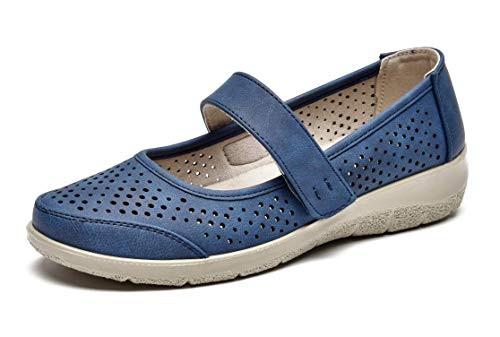 VJH confort Women's Mary Jane Flats- Breathable Slip-On Light Weight Comfort Orthotic Casual Walking Shoes -Navy-7-