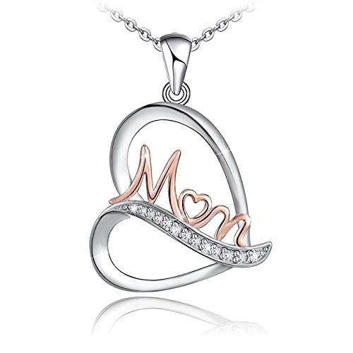 Mom Necklace for Women Heart Pendant S925 Sterling Silver I Love You Mom Jewelry Necklace with 5A CZ Birthday Mother Day Gift for Women Mom from Daughter Son