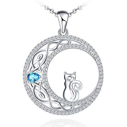 925 Sterling Silver Cat Necklace for Women Girl Celtic Moon Cat Jewelry for Wife Girlfriend Daughter 925 Sterling Silver Cat Necklace for Women Girl Celtic Moon Cat Jewelry for Wife Girlfriend Daughter