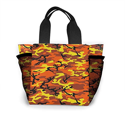 njfhgk Orange Camo Camouflage Insulated Lunch Tote Bag Handbag Lunchbox Gourmet Tote Food Container for Outdoor Picnic