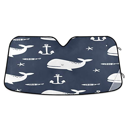 Blueangle Cute Whale Windshield Sun Shade Universal-Fit Size Chart for Cars Suv Trucks Minivans Sunshades Keeps Your Vehicle Cool Heat Shield