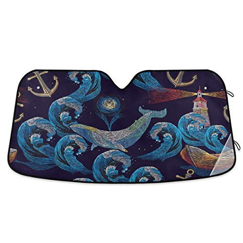 Blueangle Embroidery Whale Windshield Sun Shade Universal-Fit Size Chart for Cars Suv Trucks Minivans Sunshades Keeps Your Vehicle Cool Heat Shield