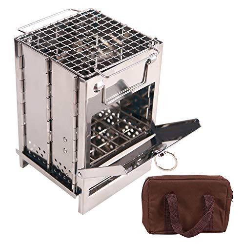 CAMPMAX Portable Folding Wood Stove Backpacking for Outdoor Camping Hiking Cooking Picnic- Sturdy Steel Lightweight Wood Burning Camp Stove with Grill- Small b CAMPMAX Portable Folding Wood Stove Backpacking for Outdoor Camping Hiking Cooking Picnic- Sturdy Steel Lightweight Wood Burning Camp Stove with Grill- Small b