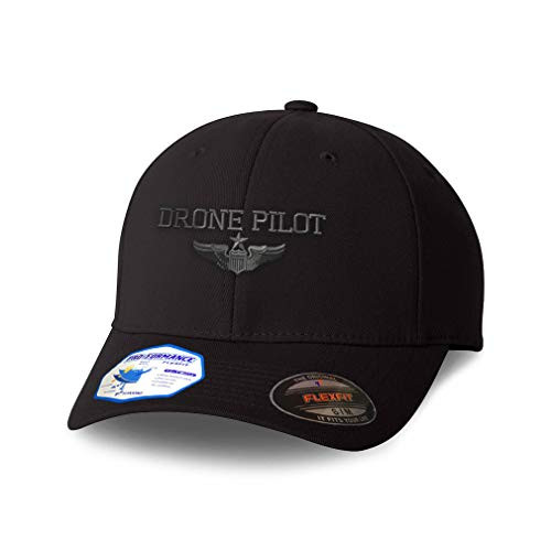 Flexfit Hats for Men  and  Women Drone Pilot Gray Embroidery Polyester Dad Hat Baseball Cap Black Large XLarge