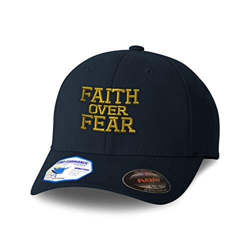 Flexfit Hats for Men  and  Women Faith Over Fear Embroidery Polyester Dad Hat Baseball Cap Dark Navy Small Medium