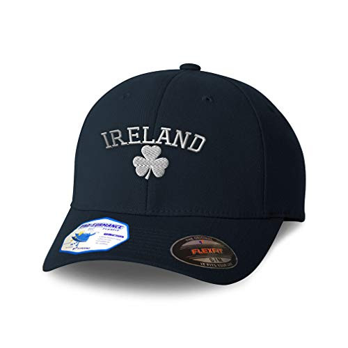 Flexfit Hats for Men  and  Women Ireland Shamrock White Embroidery Polyester Dad Hat Baseball Cap Dark Navy Large XLarge