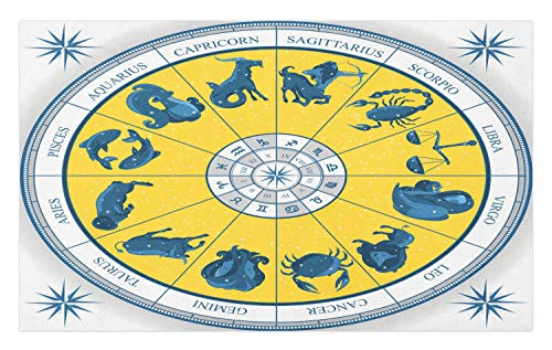 Ambesonne Astrology Doormat- Modern Original Zodiac Natal Chart with Colorful Esoteric Design Print- Decorative Polyester Floor Mat with Non-Skid Backing- 30inch X 18inch- Yellow Blue