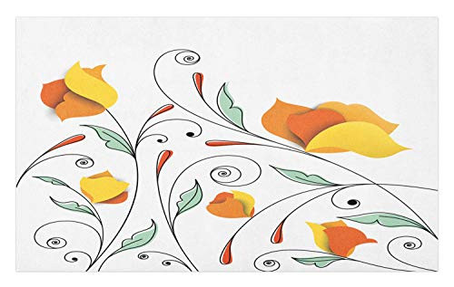 Ambesonne Floral Doormat- Bouquet with Swirled Branches Romantic Paper Flowers Origami Autumn Blooms Image- Decorative Polyester Floor Mat with Non-Skid Backing- 30inch X 18inch- Mint Orange