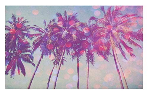 Ambesonne Nature Doormat- Palm Trees Hawaiian Tropic Seashore Beach Californian Miami Sunbeams Image- Decorative Polyester Floor Mat with Non-Skid Backing- 30inch X 18inch- Fuchsia Purple Green