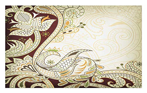 Ambesonne Ethnic Doormat- Oriental Floral Leaf Pattern with Middle Eastern Design- Decorative Polyester Floor Mat with Non-Skid Backing- 30inch X 18inch- Pale Redwood Persian Orange Yellowgrey