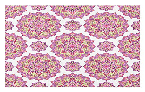 Ambesonne Purple Mandala Doormat- Shabby Form Lotus Flower Style Meditation Essence Pattern- Decorative Polyester Floor Mat with Non-Skid Backing- 30inch X 18inch- Lime Green Fuchsia Pink White