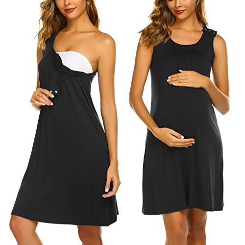 Ekouaer Womens Delivery/Labor/Maternity/Nursing Nightgown Pregnancy Gown for Hospital Breastfeeding S-XXL Black Ekouaer Womens Delivery/Labor/Maternity/Nursing Nightgown Pregnancy Gown for Hospital Breastfeeding S-XXL Black