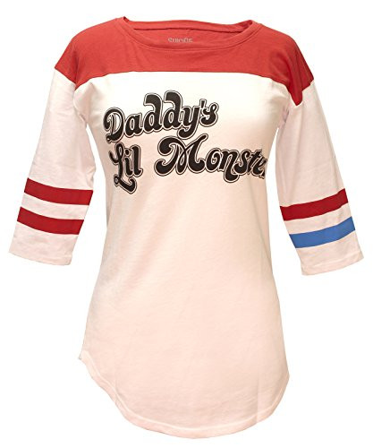 Bioworld Suicide Squad Harley Quinn Daddy's Lil Monster Raglan T-Shirt -Large- White