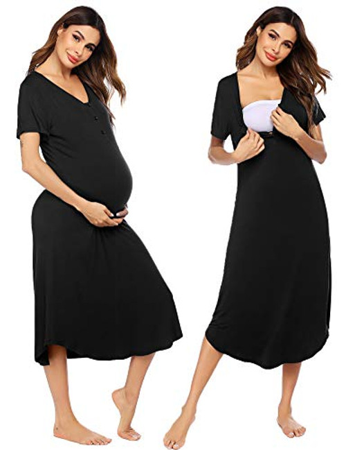 Ekouaer Womens Delivery/Labor/Maternity/Nursing Nightgown Pregnancy Gown for Breastfeeding Dress -Black XL- Ekouaer Womens Delivery/Labor/Maternity/Nursing Nightgown Pregnancy Gown for Breastfeeding Dress -Black XL-